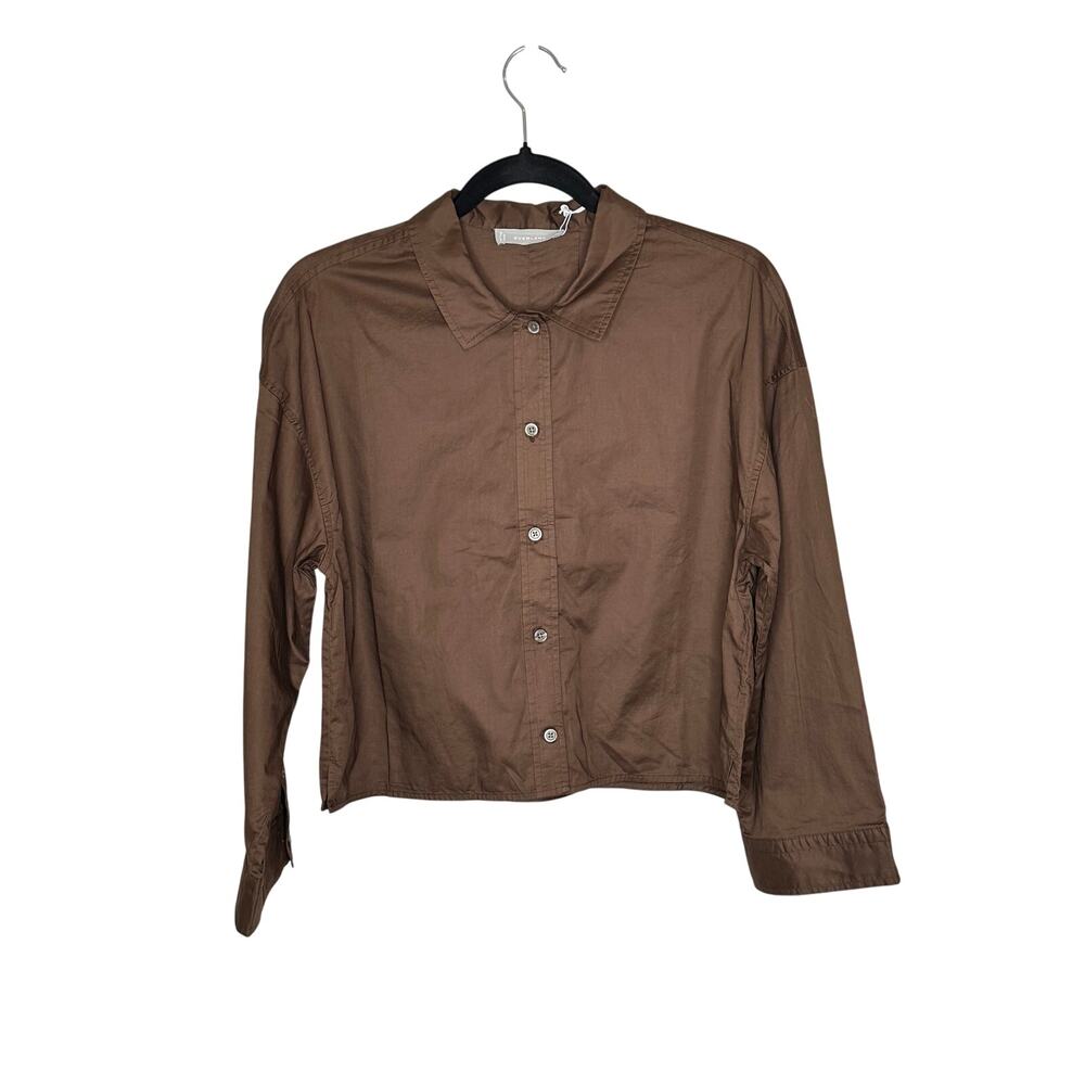 Everlane Chocolate Brown 100% Cotton 3/4 Sleeve Button Down Top Shirt Womens XS